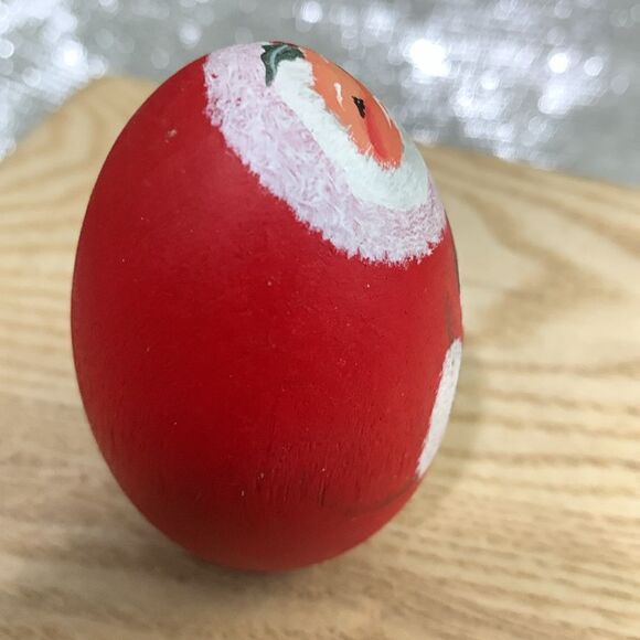 Two Small Vintage Hand Painted Artist Signed Wooden Egg Santa Folk Art Figurines - Picture 17 of 17